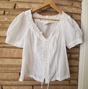 MaevebyAnthropologie WhiteButtonFrontPeasantBlouse